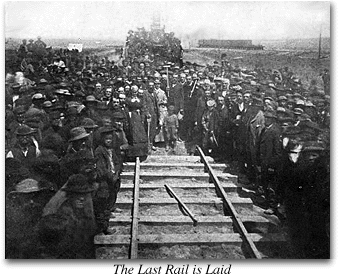 Last spike is laid at Promontory, Utah to complete the Transcontinental road